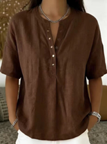 New Arrivals🔥 Women’s Casual Henley Collar Linen And Cotton Short-sleeve Shirt