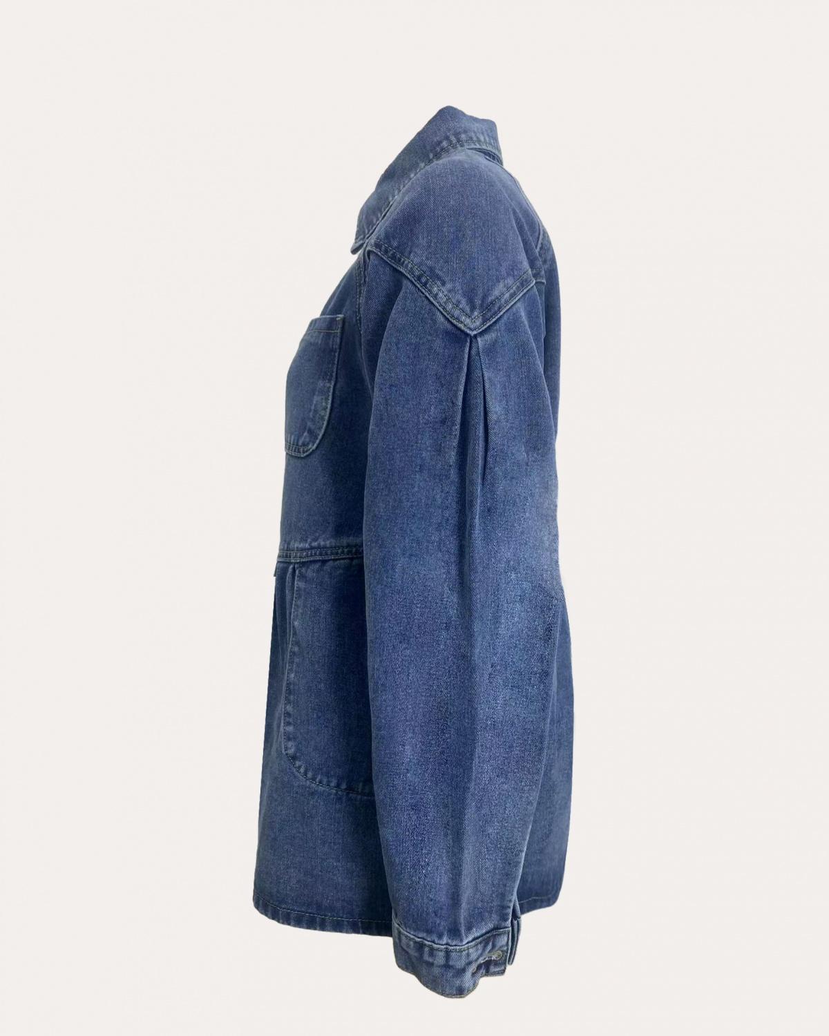 Gray Buttoned Long Sleeve Denim Mini Dress