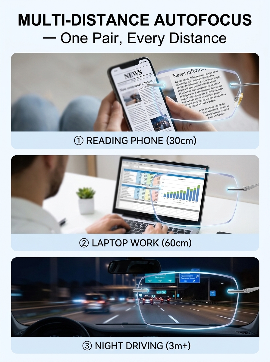 🔄🕶️Stop Swapping Glasses! German Smart-Focus Lenses with Auto-Darkening Magic 🚀