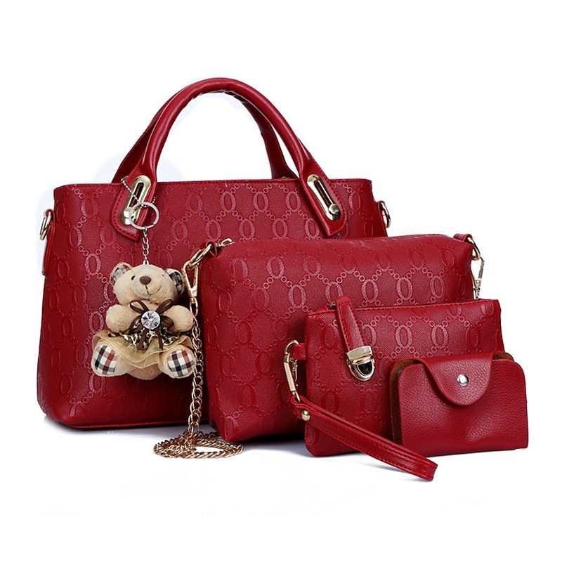Women's 4-Piece Blue Handbag Set with Teddy Bear Charm – Stylish & Functional Everyday Bags