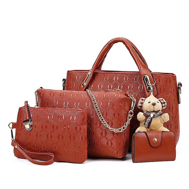 Women's 4-Piece Blue Handbag Set with Teddy Bear Charm – Stylish & Functional Everyday Bags