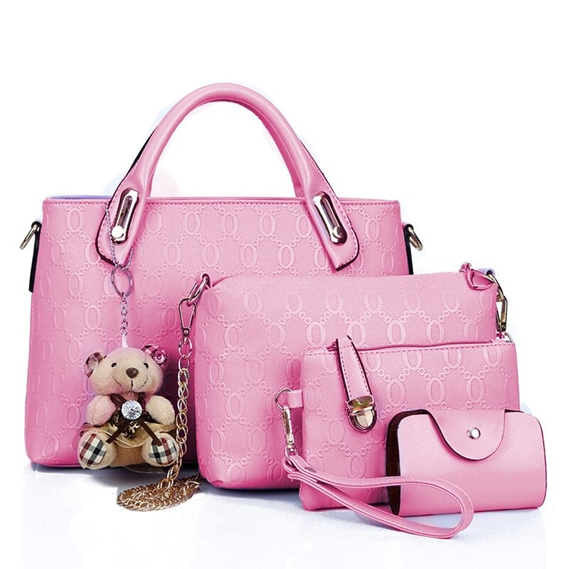 Women's 4-Piece Blue Handbag Set with Teddy Bear Charm – Stylish & Functional Everyday Bags