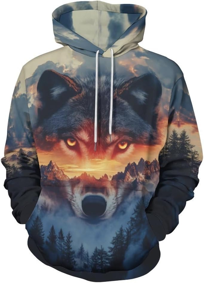 Nisex Novelty Wolf Graphic Hoodie 3D Print Animal Fashion Pocket Sweatshirt