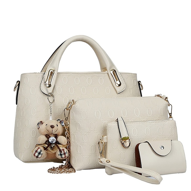 Women's 4-Piece Blue Handbag Set with Teddy Bear Charm – Stylish & Functional Everyday Bags