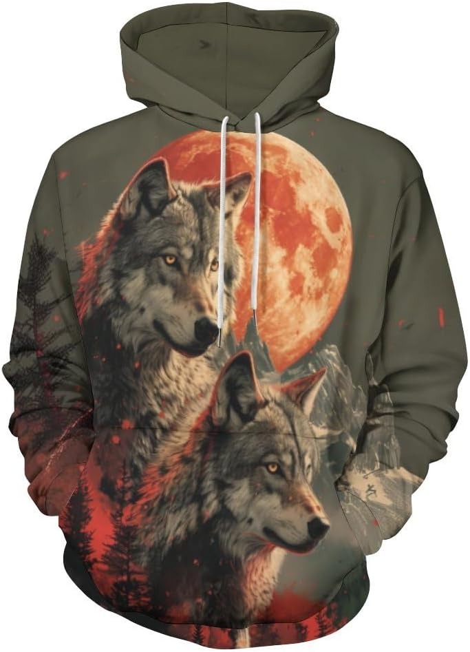Nisex Novelty Wolf Graphic Hoodie 3D Print Animal Fashion Pocket Sweatshirt