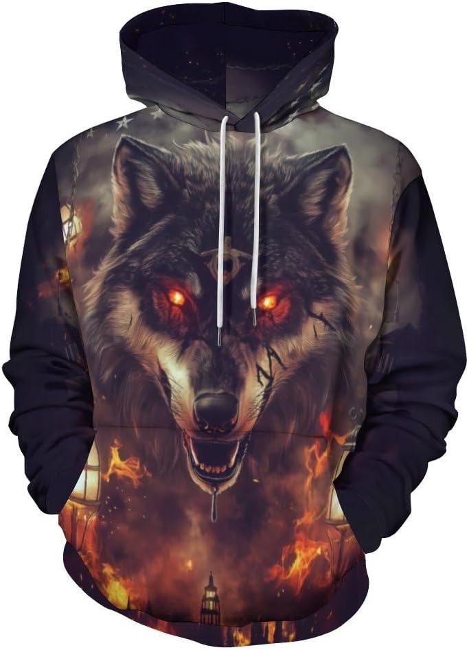 Nisex Novelty Wolf Graphic Hoodie 3D Print Animal Fashion Pocket Sweatshirt