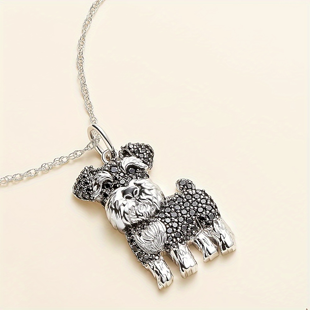 🎁 48% sleva na všechny produkty ! 🐾 Roztomilý knírač černý a bílý štrasový náhrdelník s přívěskem ✨