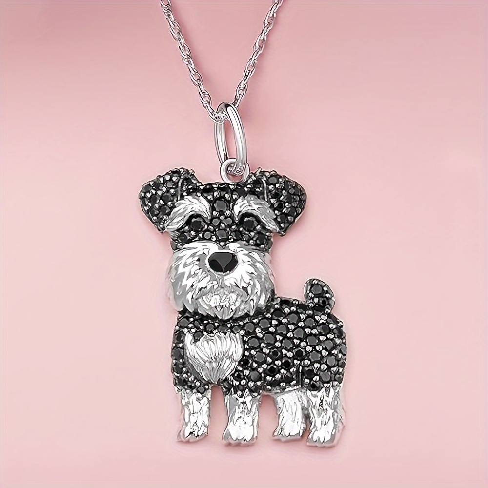 🎁 48% sleva na všechny produkty ! 🐾 Roztomilý knírač černý a bílý štrasový náhrdelník s přívěskem ✨