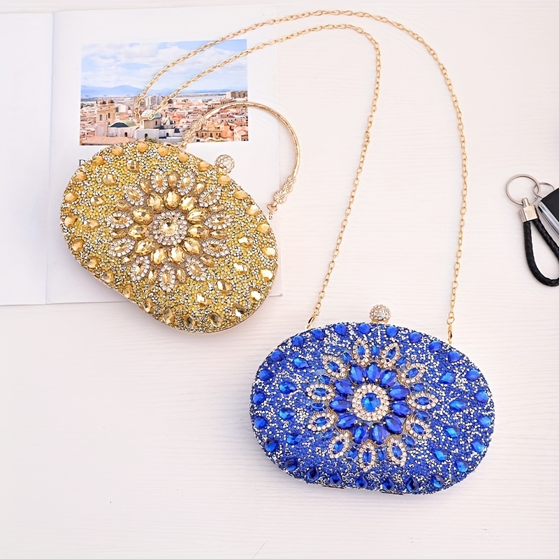 🎁 50% sleva na všechny produkty !💎Dámská kabelka na ruce s kamínkovou květinovou rukojetí z lesklé kůže✨