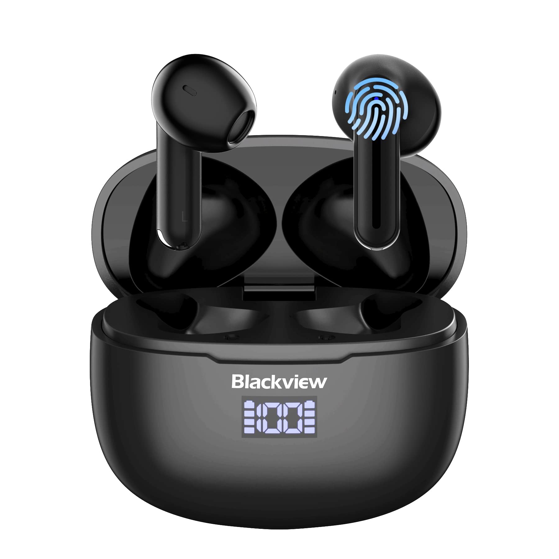 Blackview Wireless Bluetooth sluchátka AirBuds 7, Bluetooth 5.3, šumová izolace s hlubokými basy, IP7 voděodolnost, 40 hodin výdrže, LED displej