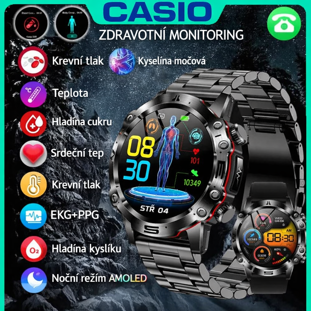 CASIO chytré hodinky – měřte cukr, tlak i tep snadno a pohodlně!