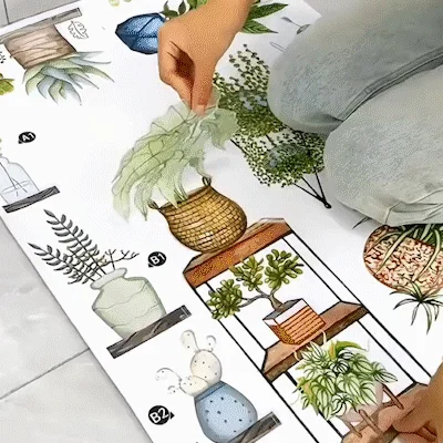 Zelená rostlina samolepicí 3D trojrozměrná tapeta na zeď pozadí obývacího pokoje