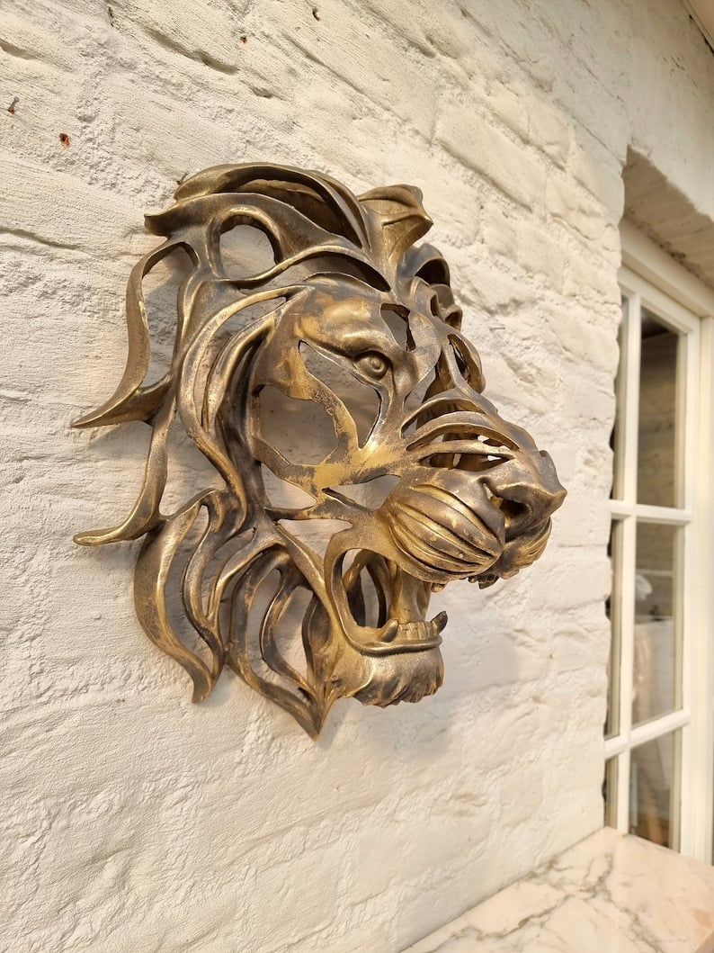 🦁Vzácný nález – nástěnná umělecká plastika s velkou lví hlavou🎁