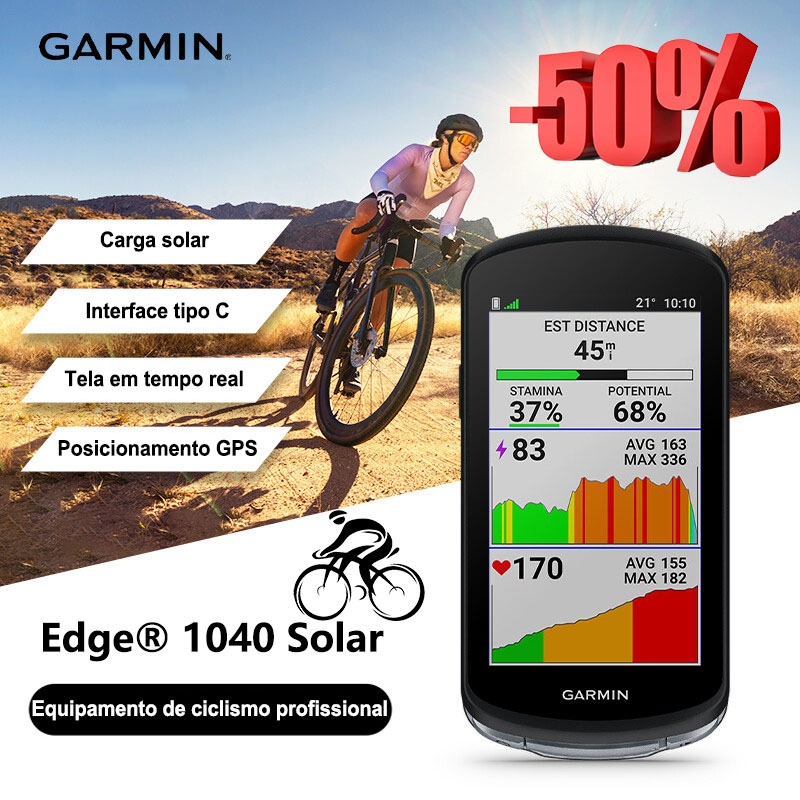 Relógio de ciclismo com carregamento solar Garmin Edge 1040