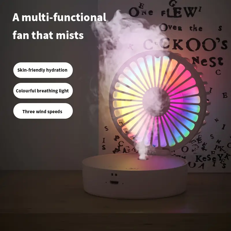 Ventilador de névoa USB montado no pescoço com mini umidificação, três velocidades, ar condicionado e resfriamento de água, ventilador USB com umidificador de spray USB Tipo-C.