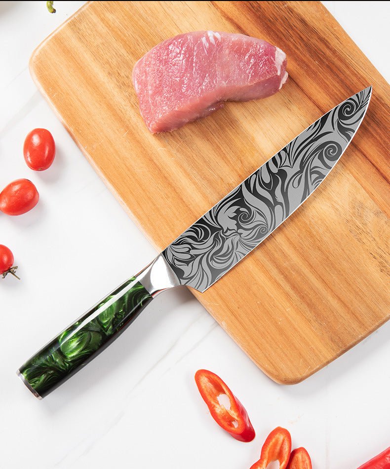 Conjunto de facas de chef japonês, cabo ergonômico de resina verde