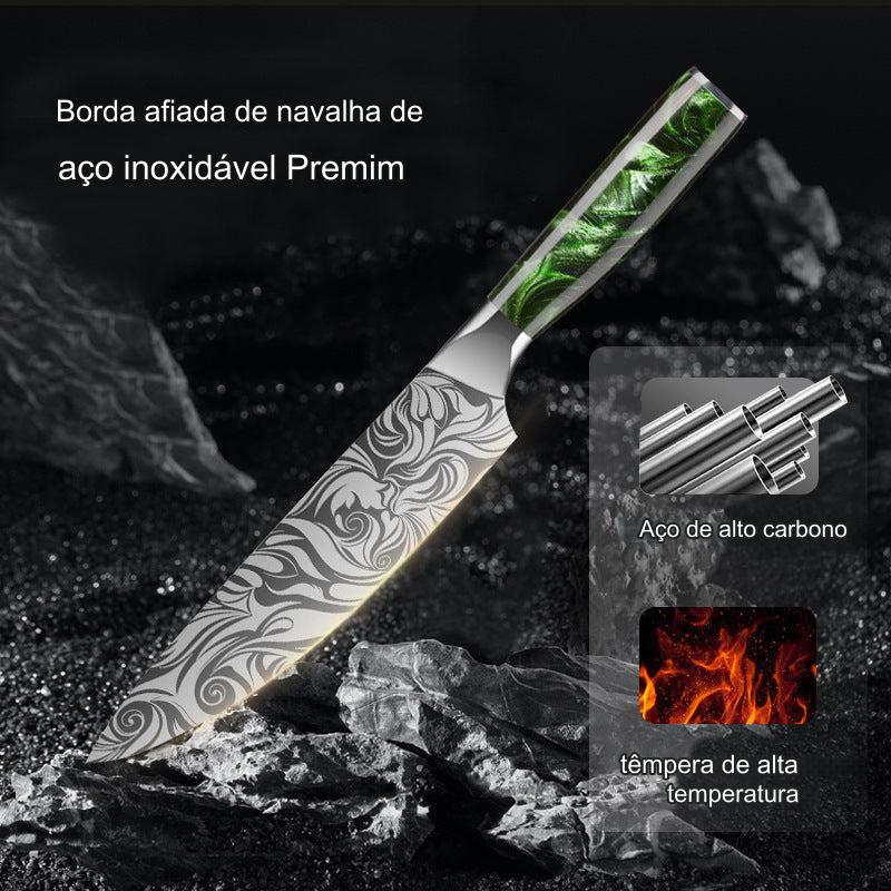 Conjunto de facas de chef japonês, cabo ergonômico de resina verde