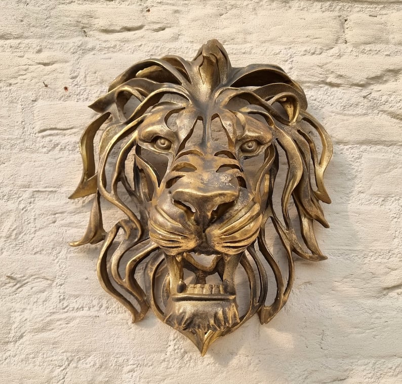 🦁Vzácný nález – nástěnná umělecká plastika s velkou lví hlavou🎁