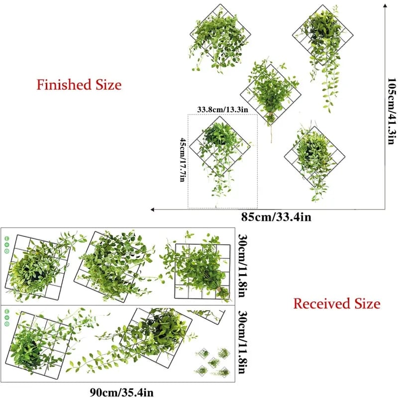 Zelená rostlina samolepicí 3D trojrozměrná tapeta na zeď pozadí obývacího pokoje