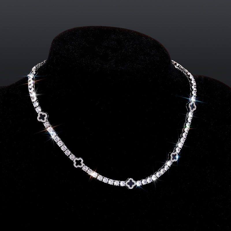 Out Tennis Chain with Black Four Leaf Clover