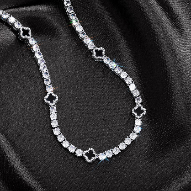 Out Tennis Chain with Black Four Leaf Clover