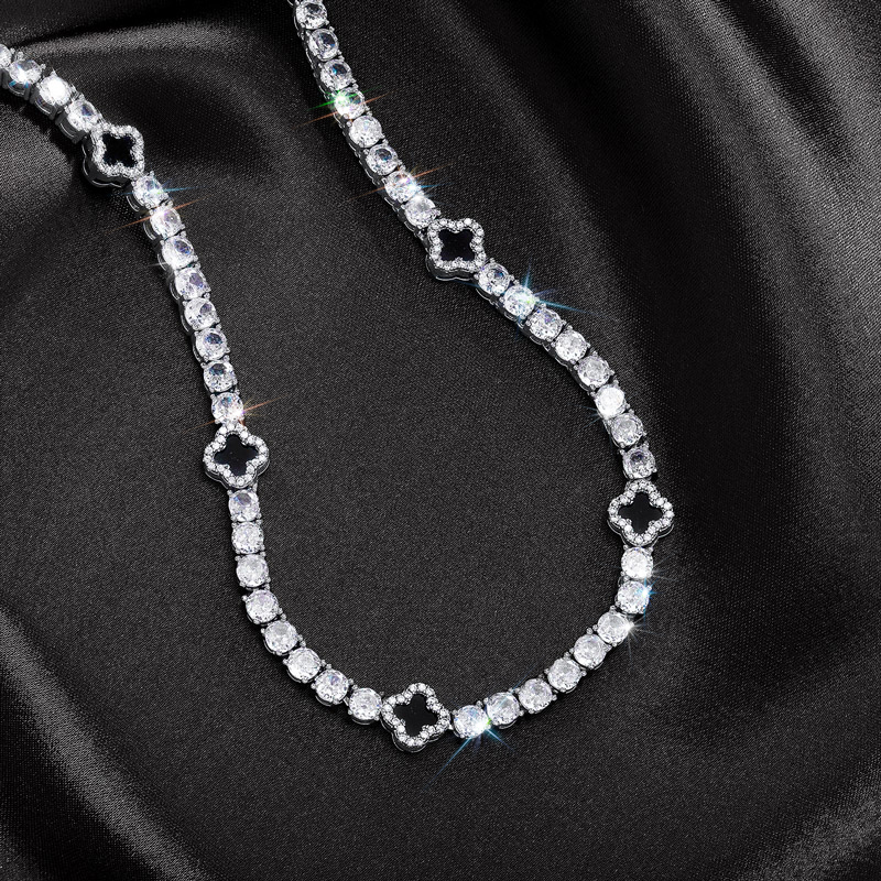 Out Tennis Chain with Black Four Leaf Clover