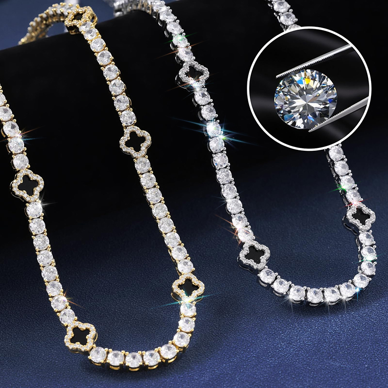 Out Tennis Chain with Black Four Leaf Clover