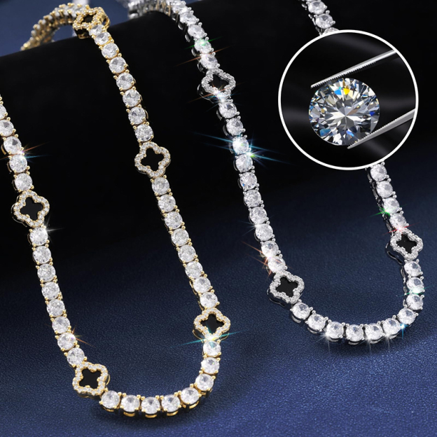 Out Tennis Chain with Black Four Leaf Clover