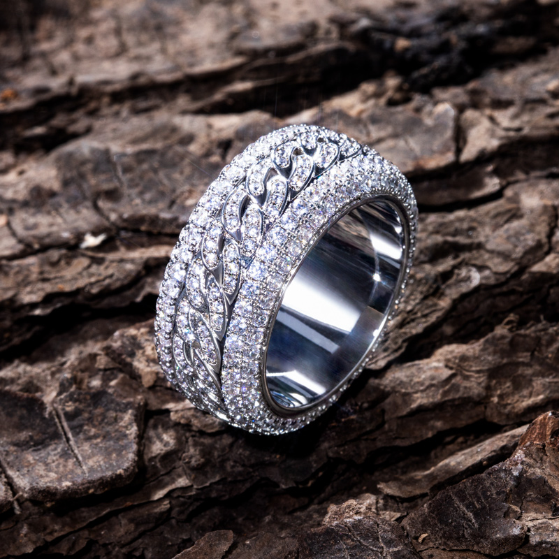 Rotatable Cuban Ring in White Gold