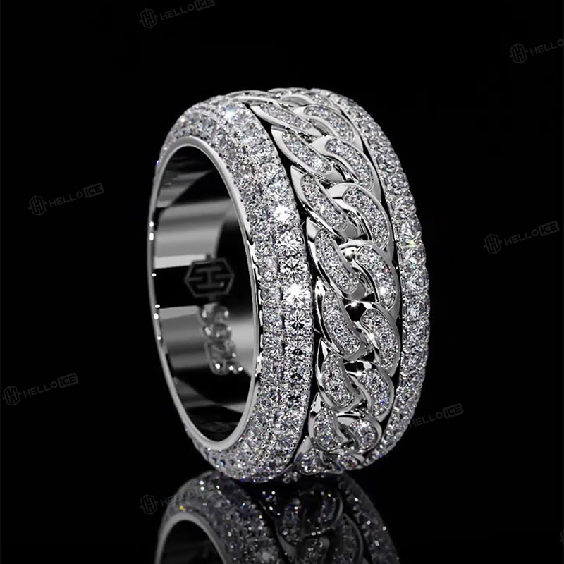 Rotatable Cuban Ring in White Gold