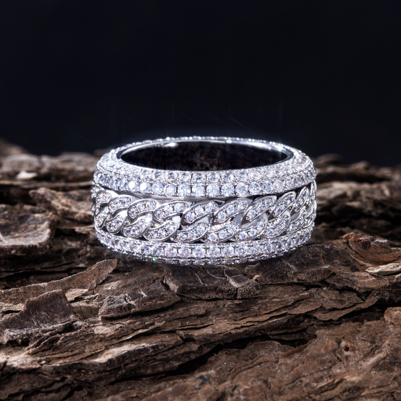 Rotatable Cuban Ring in White Gold