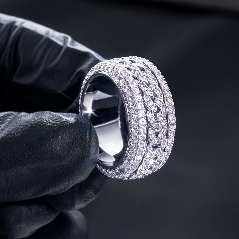 Rotatable Cuban Ring in White Gold