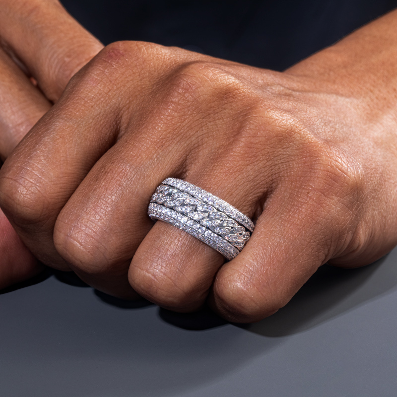 Rotatable Cuban Ring in White Gold