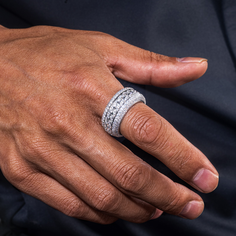 Rotatable Cuban Ring in White Gold