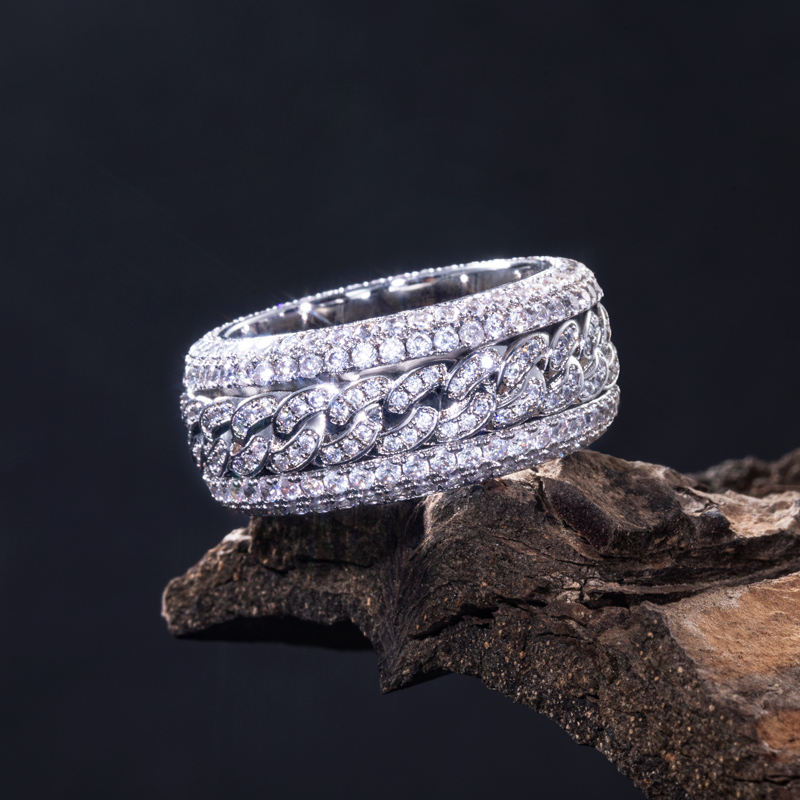 Rotatable Cuban Ring in White Gold