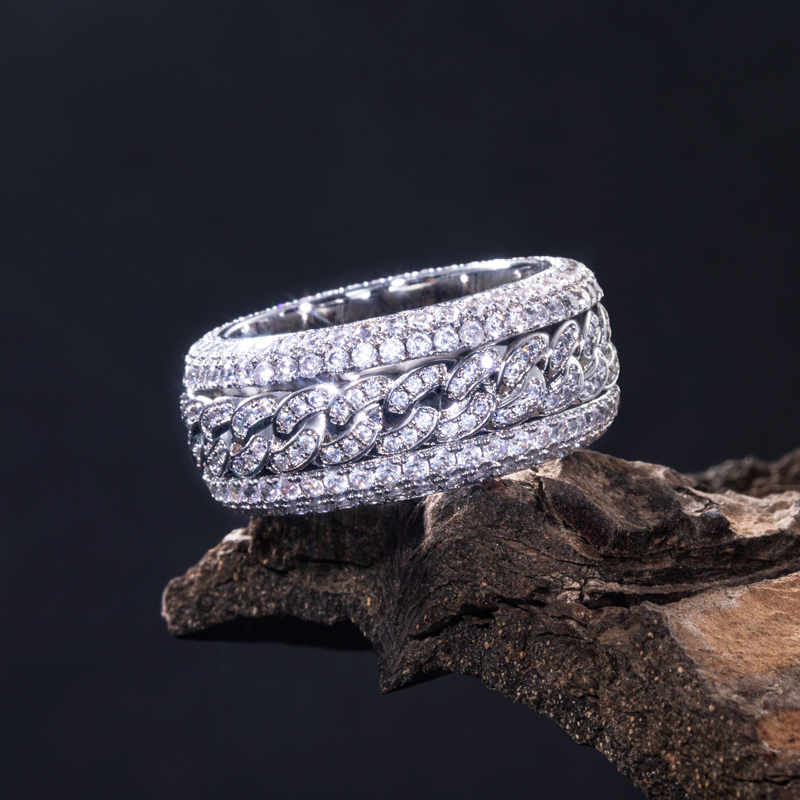 Rotatable Cuban Ring in White Gold