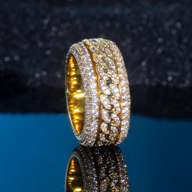 Rotatable Cuban Ring in Gold
