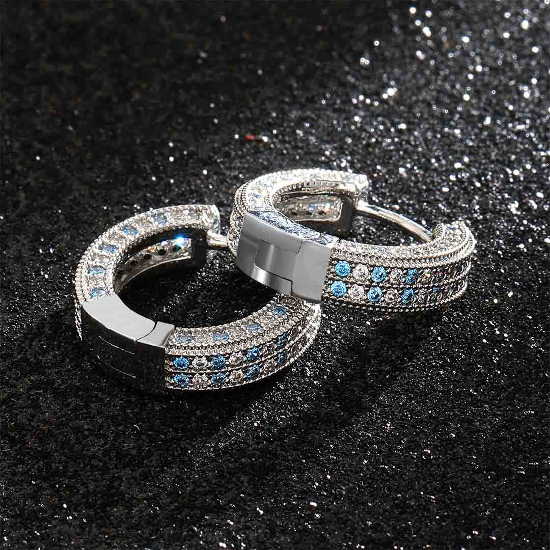 Blue&White Iced Hoop Earring In White Gold