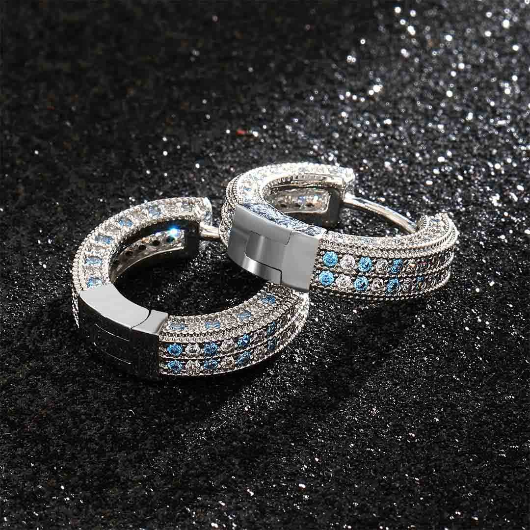 Blue&White Iced Hoop Earring In White Gold