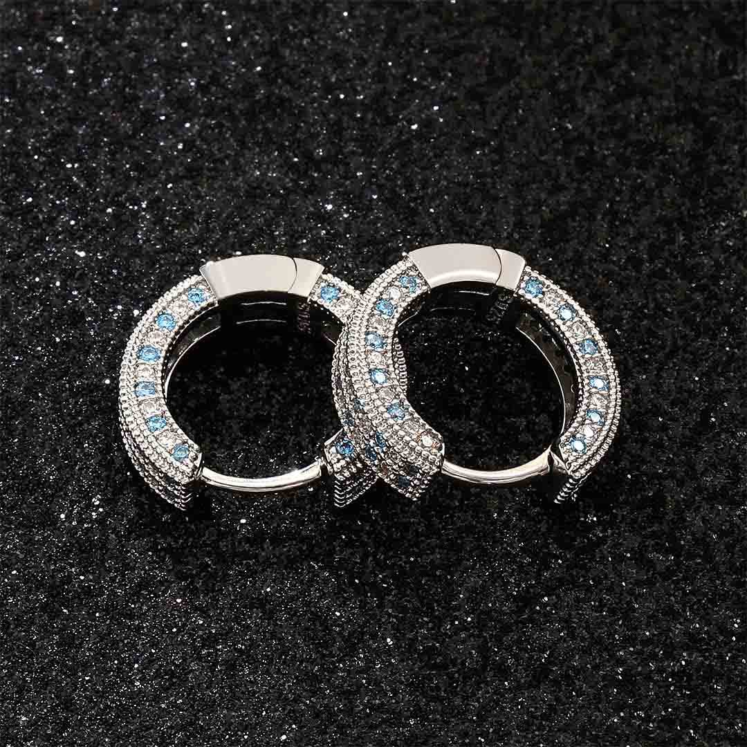 Blue&White Iced Hoop Earring In White Gold