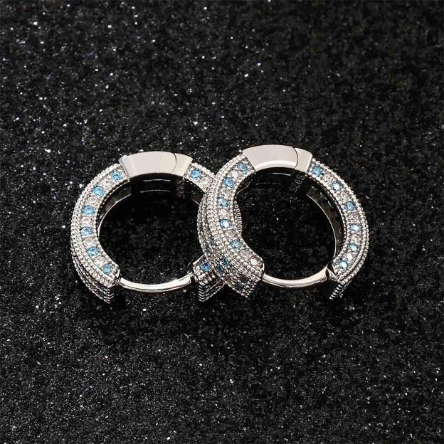 Blue&White Iced Hoop Earring In White Gold
