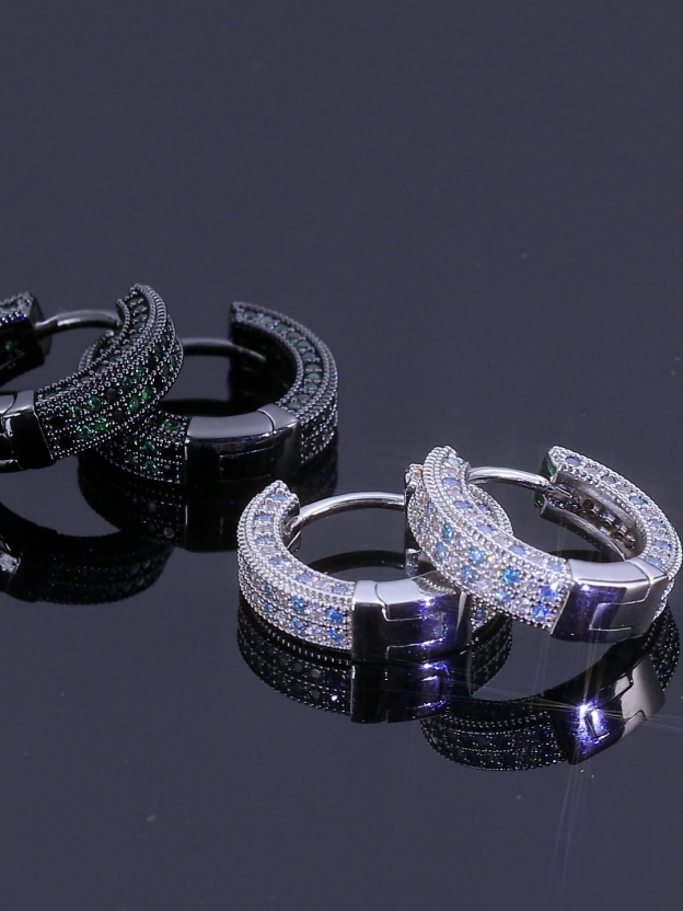 Blue&White Iced Hoop Earring In White Gold