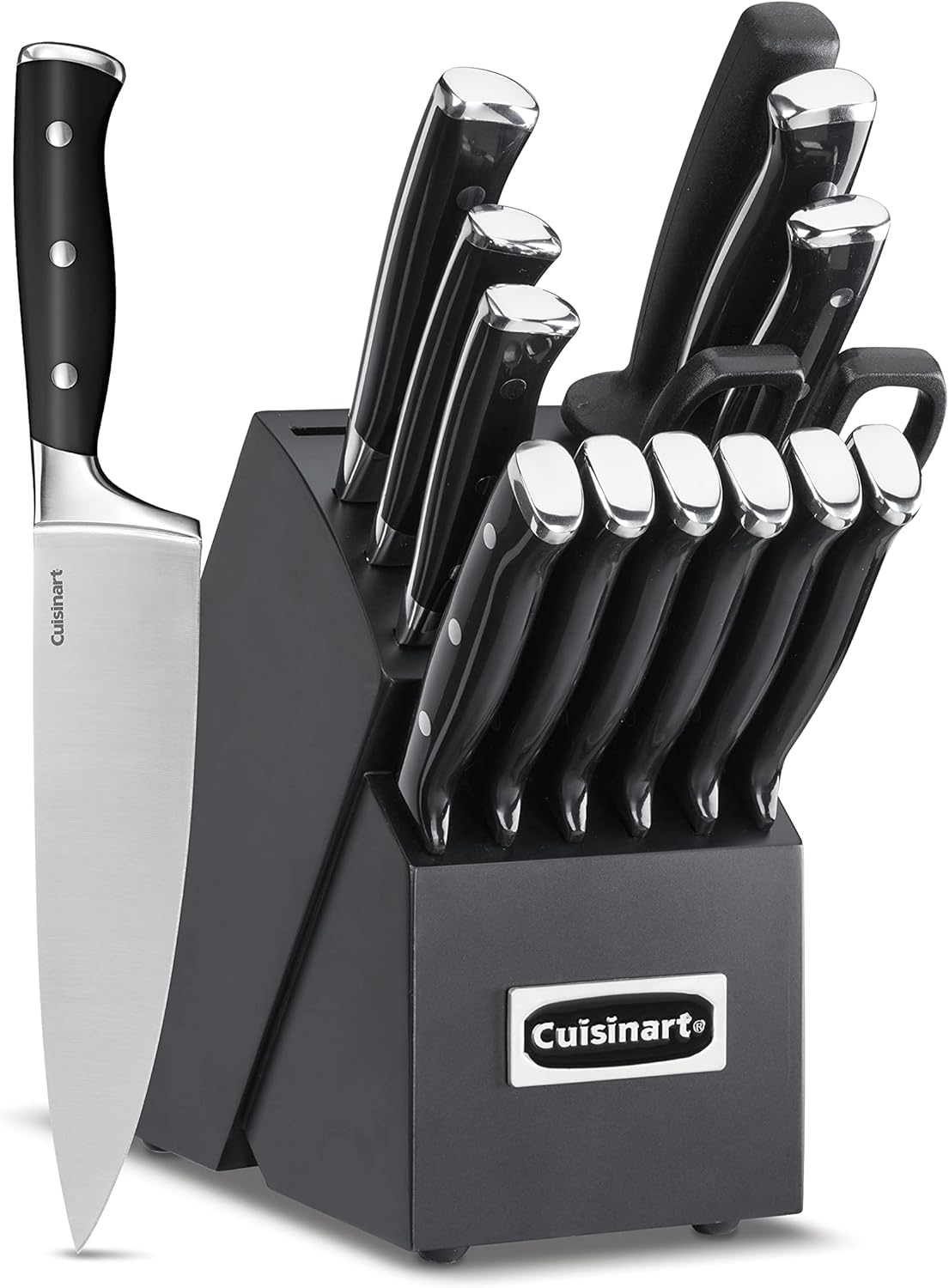 Cuisinart 15-Piece Knife Set with Block, High Carbon Stainless Steel, Forged Triple Rivet, White, C77WTR-15P