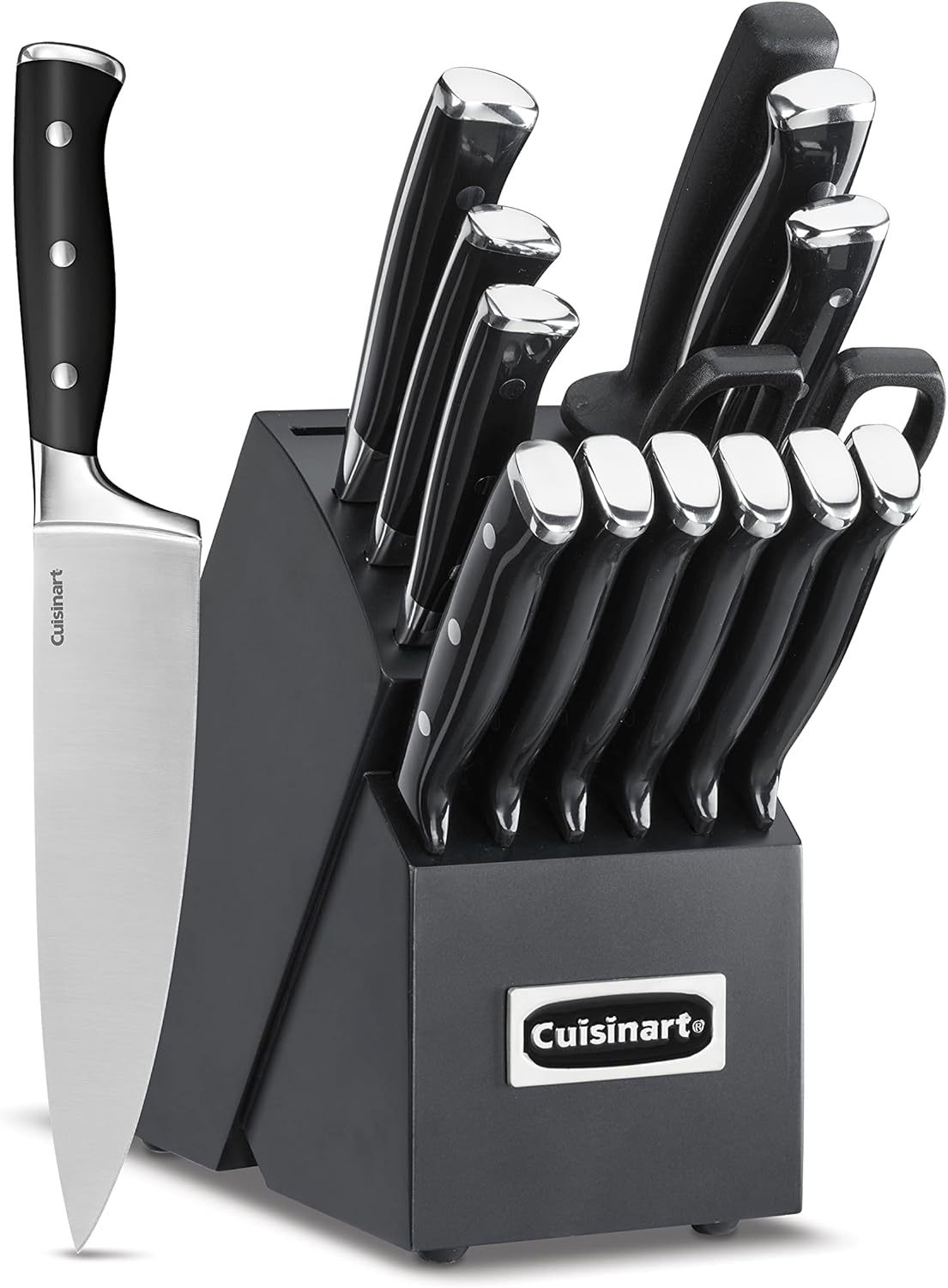 Cuisinart 15-Piece Knife Set with Block, High Carbon Stainless Steel, Forged Triple Rivet, White, C77WTR-15P