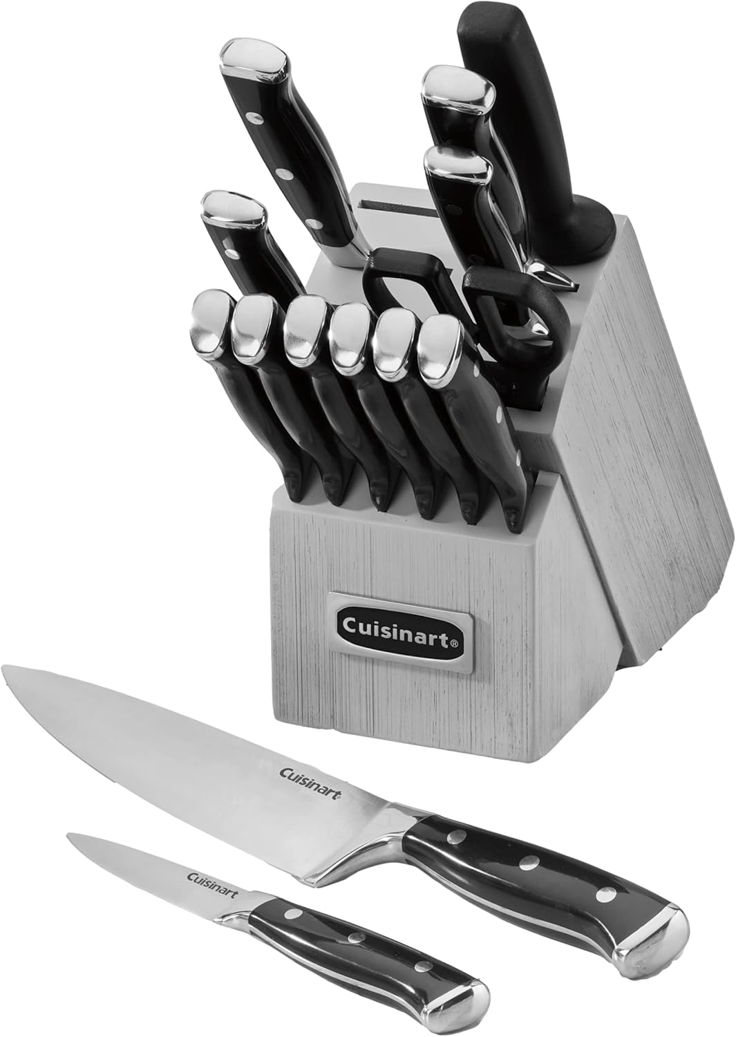 Cuisinart 15-Piece Knife Set with Block, High Carbon Stainless Steel, Forged Triple Rivet, White, C77WTR-15P