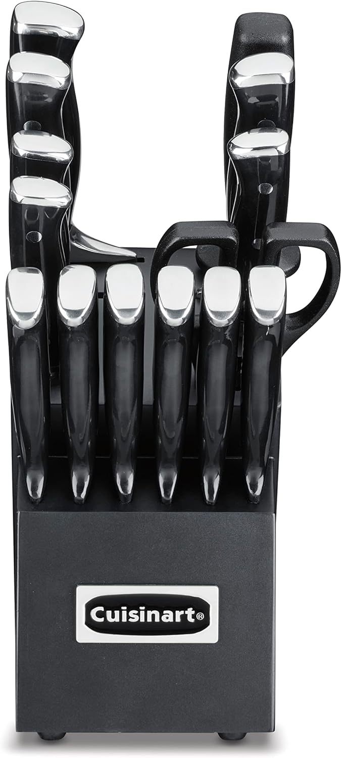 Cuisinart 15-Piece Knife Set with Block, High Carbon Stainless Steel, Forged Triple Rivet, White, C77WTR-15P