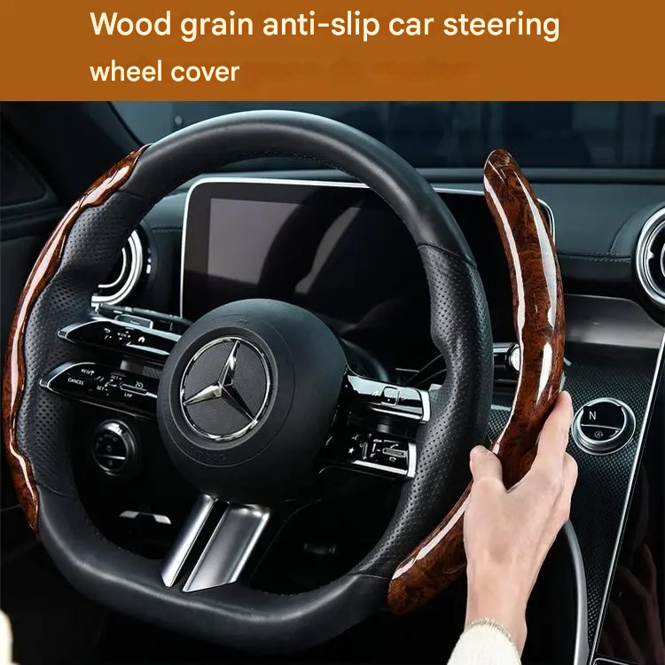 【1 set di 3 pezzi】Coprivolante per auto antiscivolo effetto legno