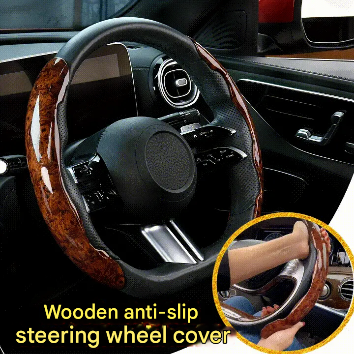 【1 set di 3 pezzi】Coprivolante per auto antiscivolo effetto legno