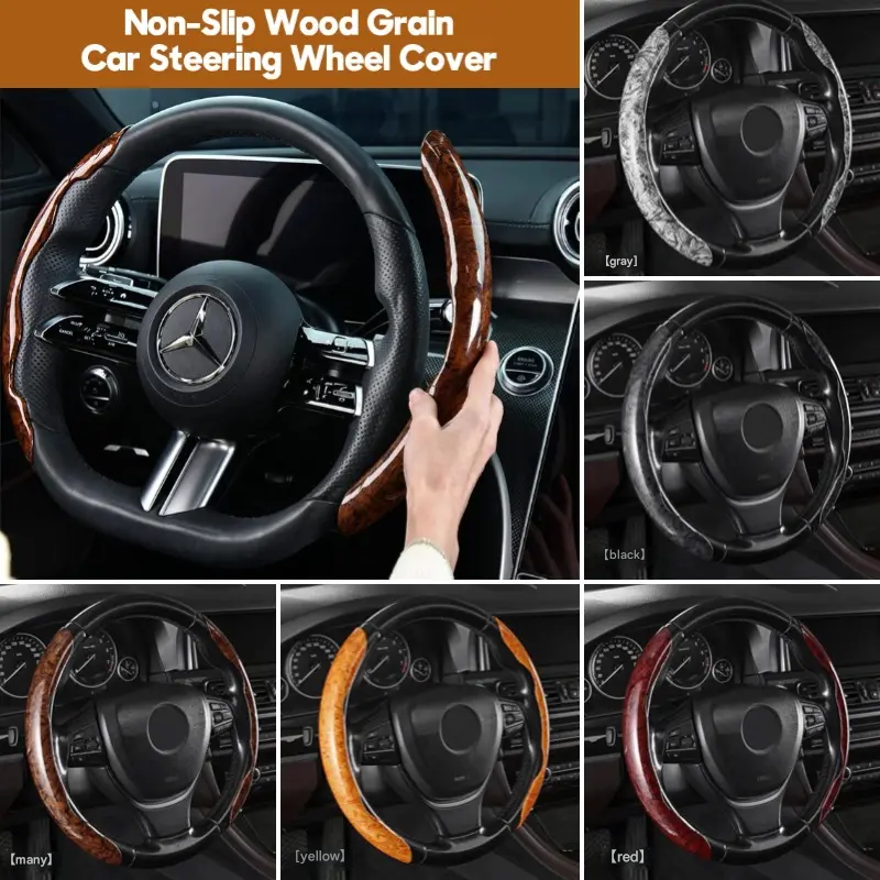 【1 set di 3 pezzi】Coprivolante per auto antiscivolo effetto legno