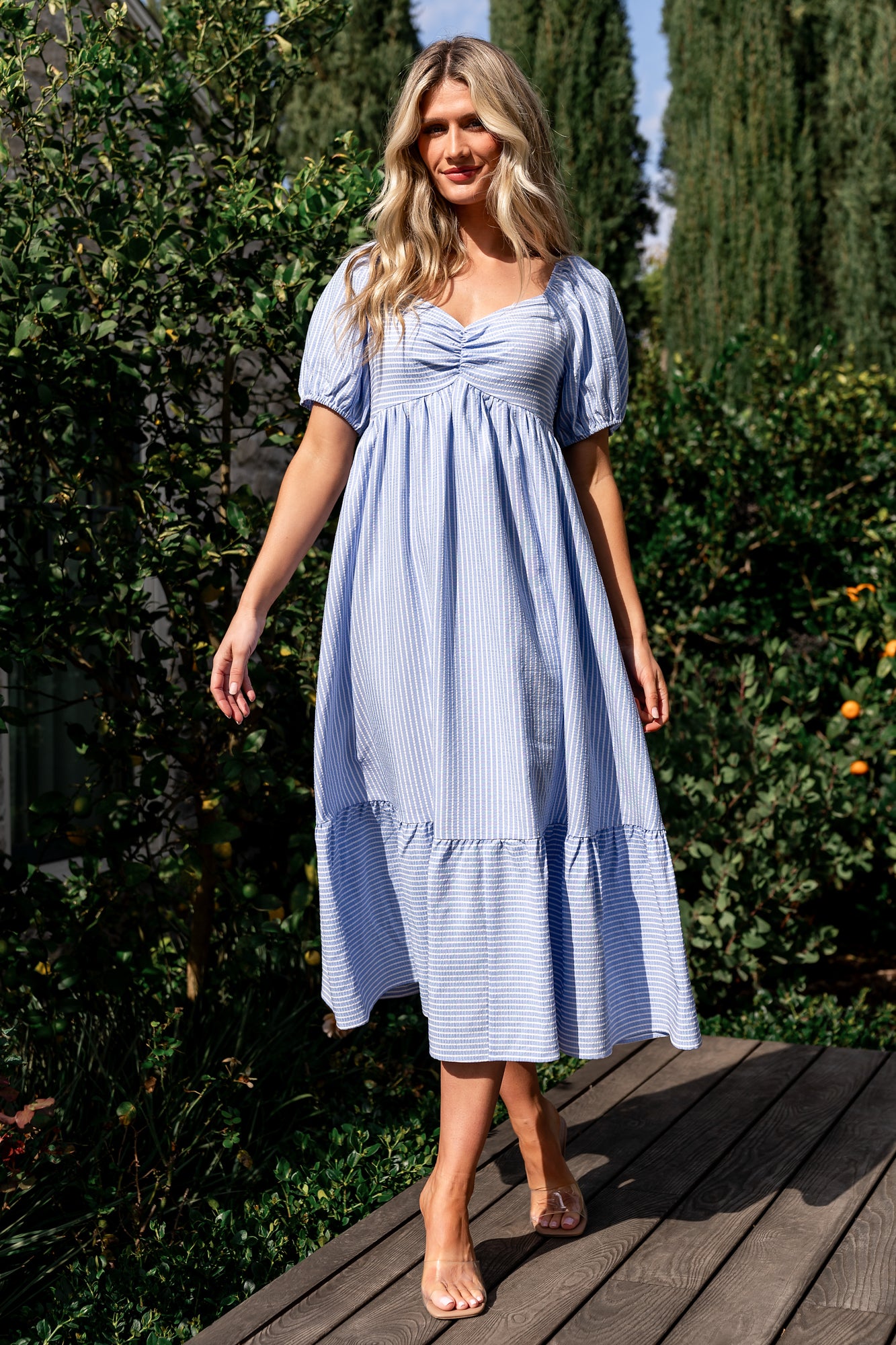 Poppy Midi Dress | Blue + Off White-My Beautiful Style